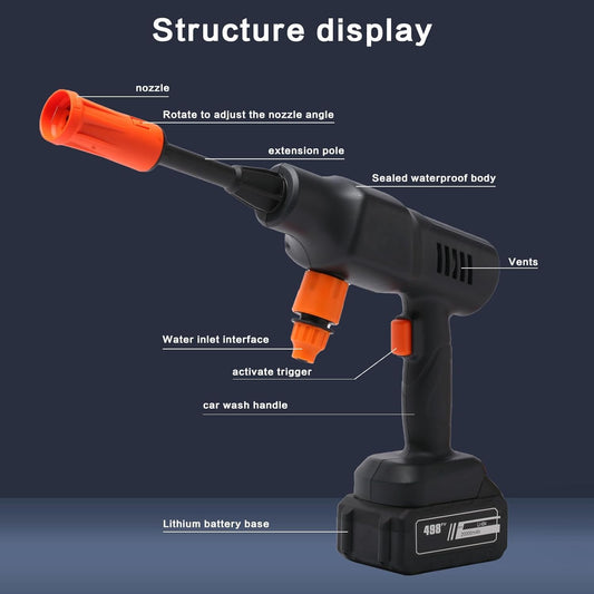 36Bar Cordless Pressure Washer Gun, 6-12 Meters Range Portable Car Washer Cleaner with 10pcs Rechargeable 21V 2.0Ah Batteries, Adjustable Modes with 0-180° NozzleCars Washing Gun/Fences/Patios/Boats