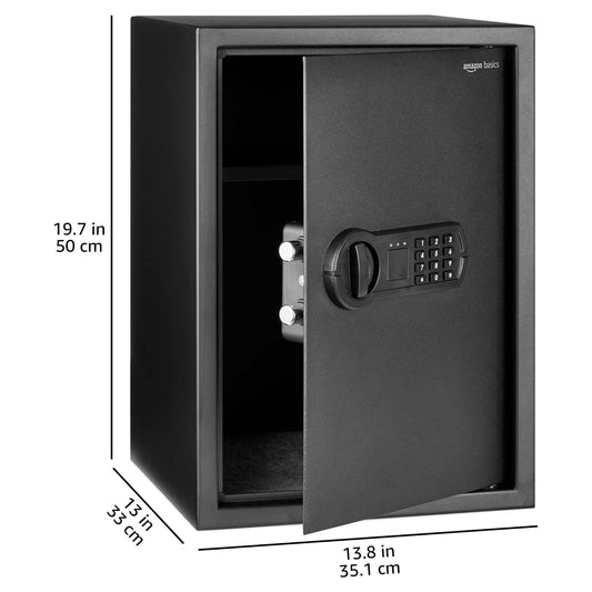 Amazon Basics Steel Home Security Electronic Safe with Programmable Digital Keypad Lock for Jewelry, Money, Valuables Storage, 51 Litres, 35 cm W x 33 cm D x 50 cm H, Black